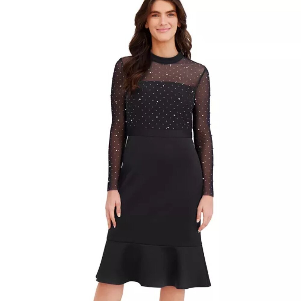 London Times Women's Beaded Pearl Midi Dress. Sz: 8P